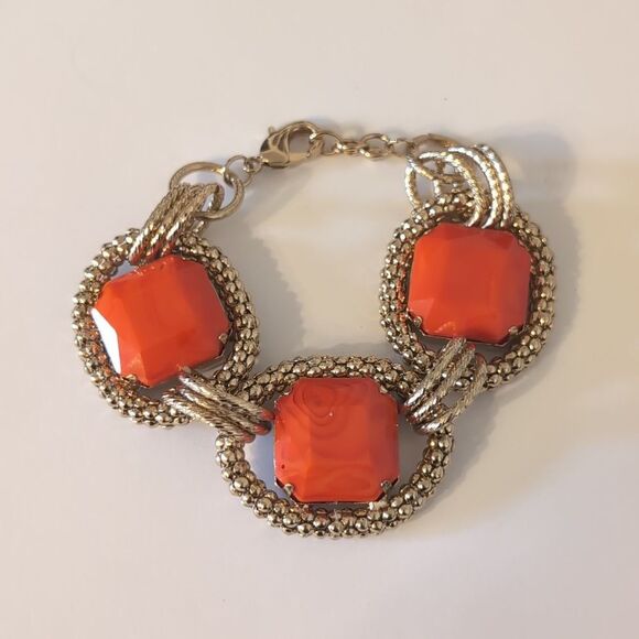 811 Charming Charlie‎ Chunky Textured Gold Orange Faceted Stones Tennis Bracelet - Picture 1 of 4